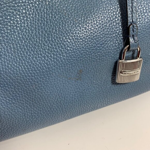 Michael Kors Mercer Duffel Bowling Shoulder Crossbody Bag Denim Blue Leather - Picture 7 of 15
